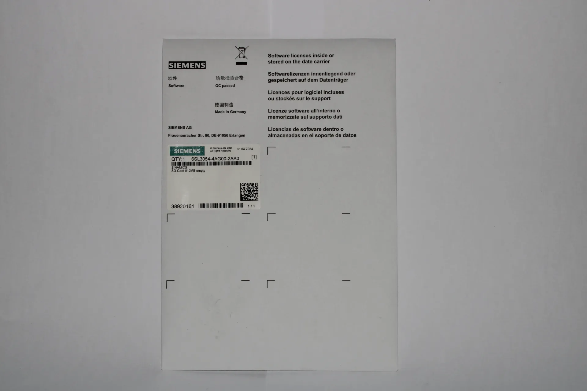 Siemens 6SL3054-4AG00-2AA0 512MB SD-Card